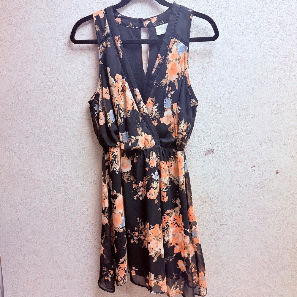 Sienna Sky Medium Women Black Orange Floral Cottagecore Cocktail Romantic Dress